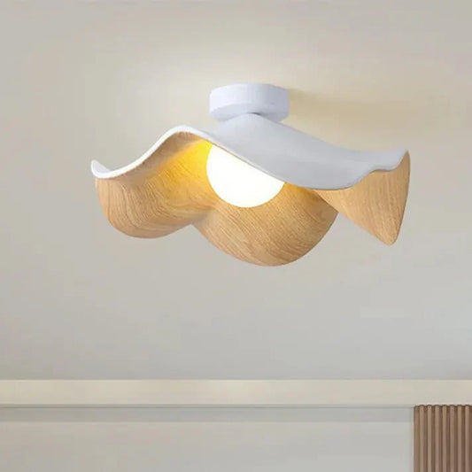 Ceiling Light | Scandinavian Wooden Lotus Resin & Iron Flush Mount Lamp