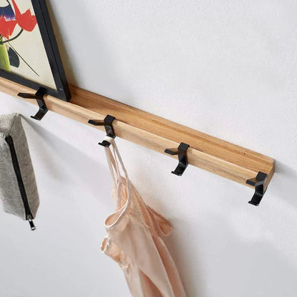 Coat Rack | Nordic Wall-Mounted Adjustable Dual Hooks | Black & Wood Finish