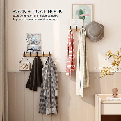 Coat Rack | Nordic Wall-Mounted Adjustable Dual Hooks | Black & Wood Finish