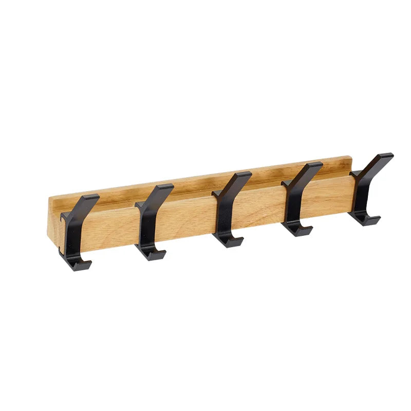Coat Rack | Nordic Wall-Mounted Adjustable Dual Hooks | Black & Wood Finish