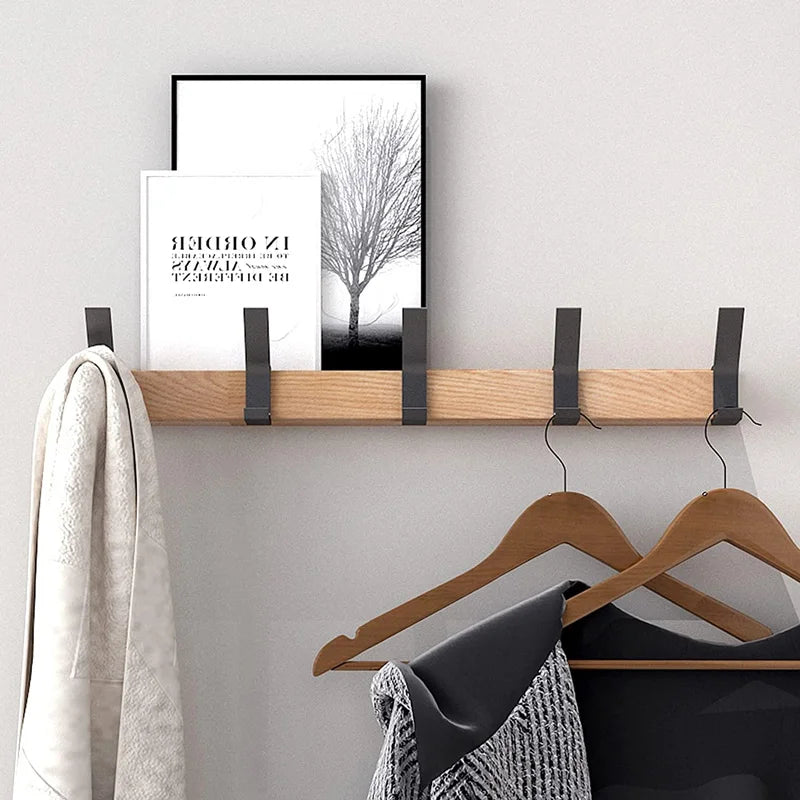 Coat Rack | Nordic Wall-Mounted Adjustable Dual Hooks | Black & Wood Finish