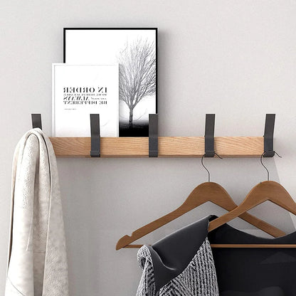 Coat Rack | Nordic Wall-Mounted Adjustable Dual Hooks | Black & Wood Finish
