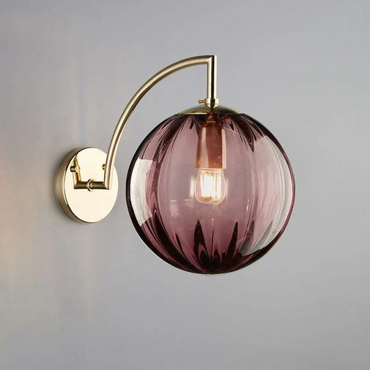 Wall Lamp | Modern Glass Ball | Brass & Tinted Indoor Sconce Design