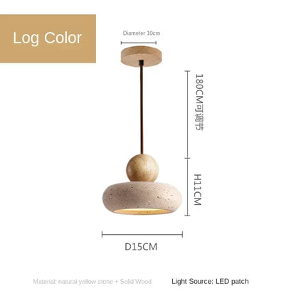 Stone & Wood Pendant Light | Natural Vintage Minimalist Ceiling Lamp