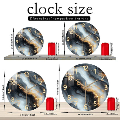 Wall Clock | Blue & Gold Marble Silent Wooden Design for Home Decor