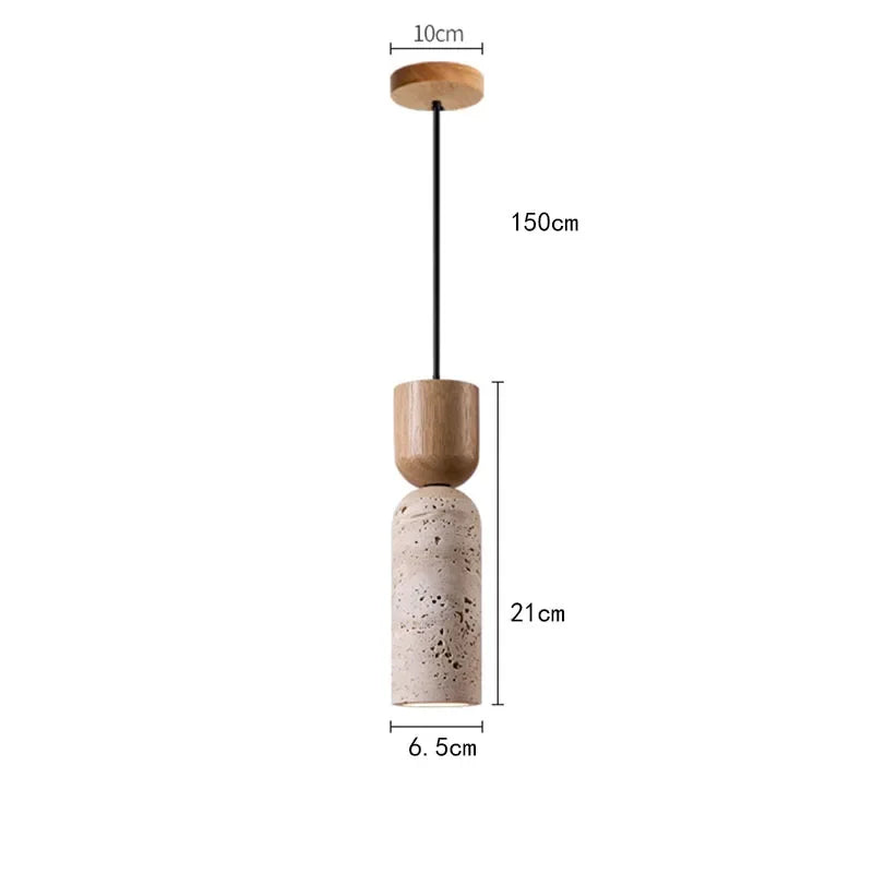 Pendant Light | Wabi-Sabi Travertine & Wood | Japanese Minimalist Bedside Lamp