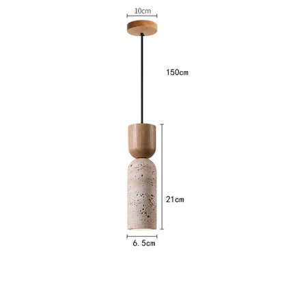 Pendant Light | Wabi-Sabi Travertine & Wood | Japanese Minimalist Bedside Lamp