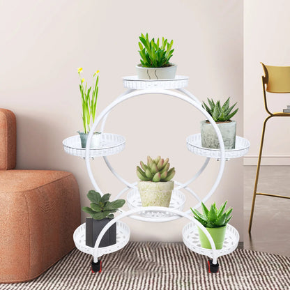 Metal Plant Stand | 6-Tier Flower Pot Holder with Wheels | Indoor & Outdoor Shelf