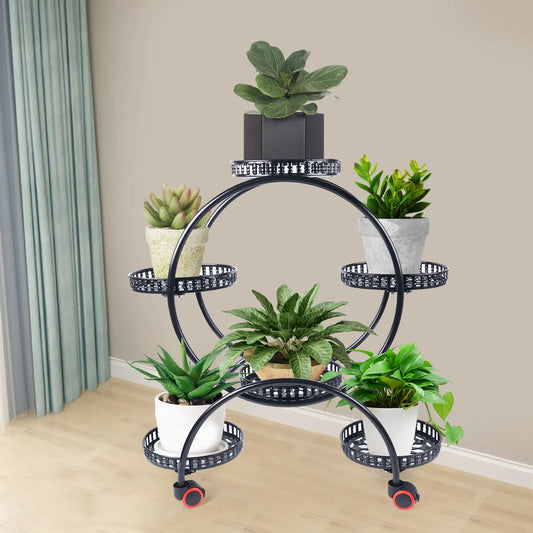Metal Plant Stand | 6-Tier Flower Pot Holder with Wheels | Indoor & Outdoor Shelf