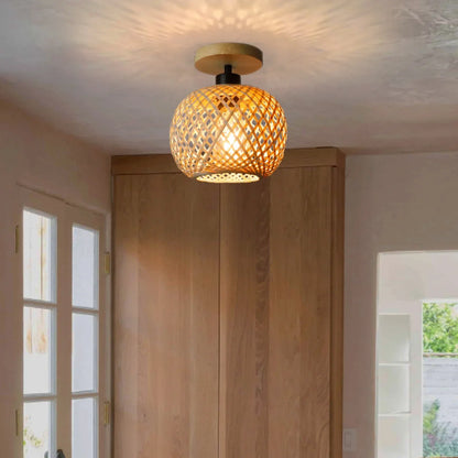 Bamboo Ceiling Lamp | Handwoven Rattan LED Light Fixture - Natura