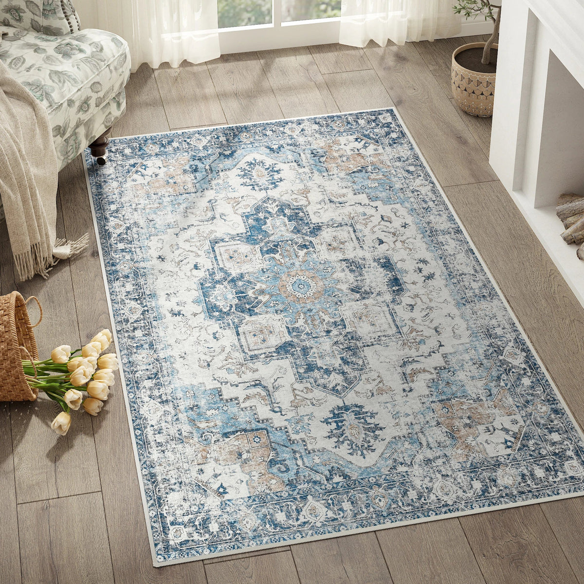 Medallion Rug | Heritage Foldable Non-Slip Oriental Style Carpet