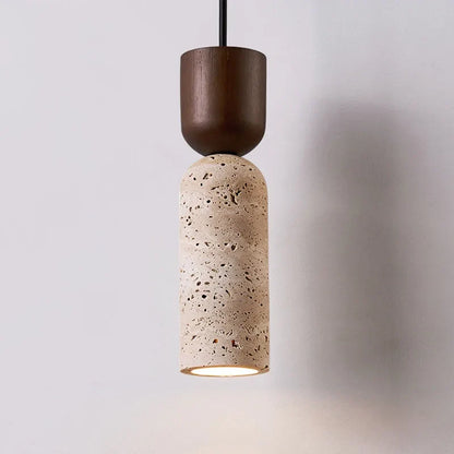 Pendant Light | Wabi-Sabi Travertine & Wood | Japanese Minimalist Bedside Lamp