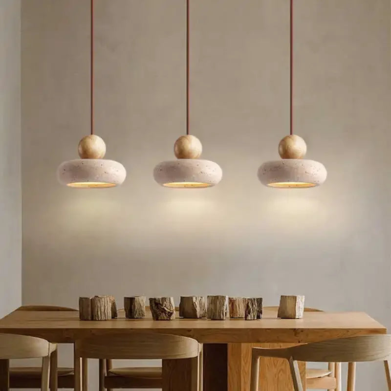 Stone & Wood Pendant Light | Natural Vintage Minimalist Ceiling Lamp