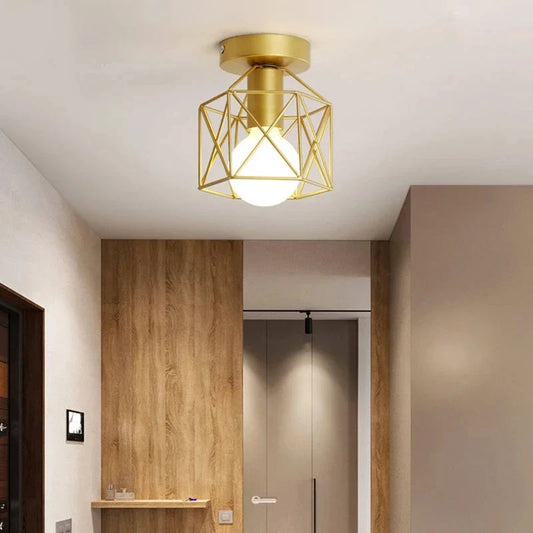 Ceiling Light | Modern Gold Geometric Metal Cage Design Lamp