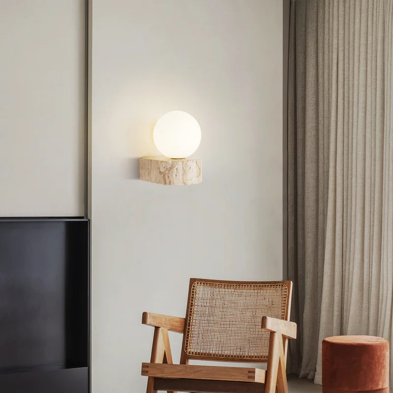 LED Wall Sconce | Travertine Stone Modern Japanese-Style Lamp