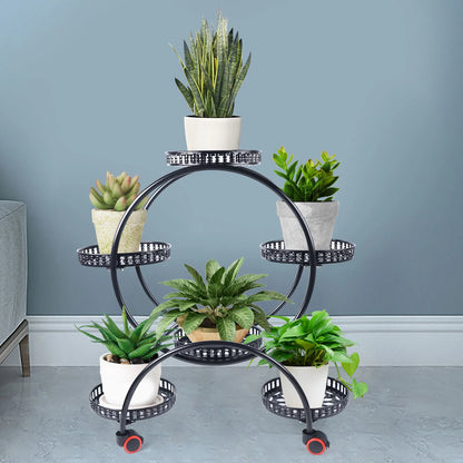 Metal Plant Stand | 6-Tier Flower Pot Holder with Wheels | Indoor & Outdoor Shelf