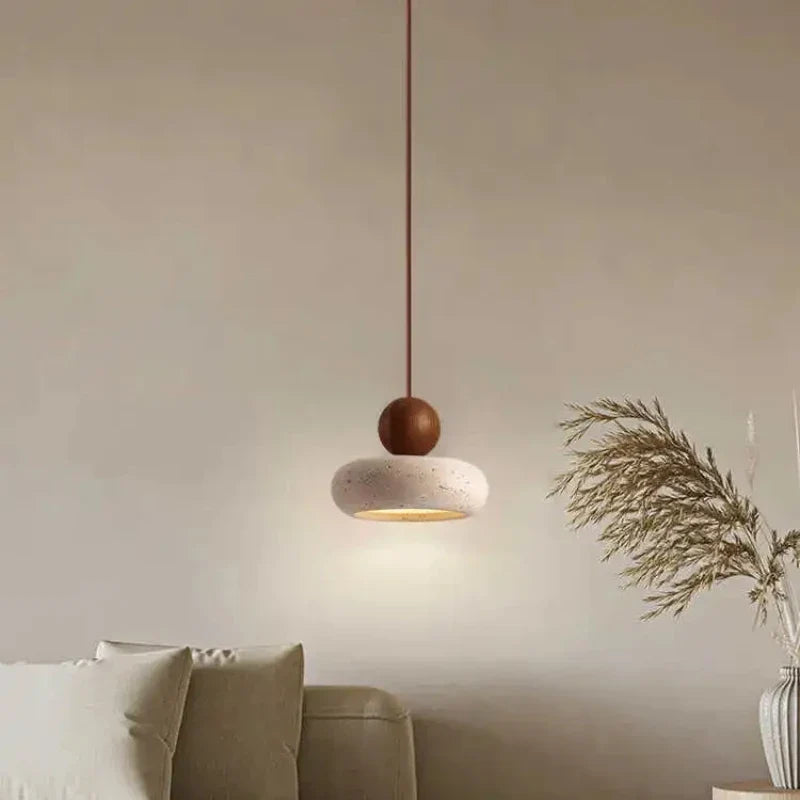 Stone & Wood Pendant Light | Natural Vintage Minimalist Ceiling Lamp