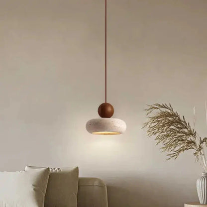 Stone & Wood Pendant Light | Natural Vintage Minimalist Ceiling Lamp