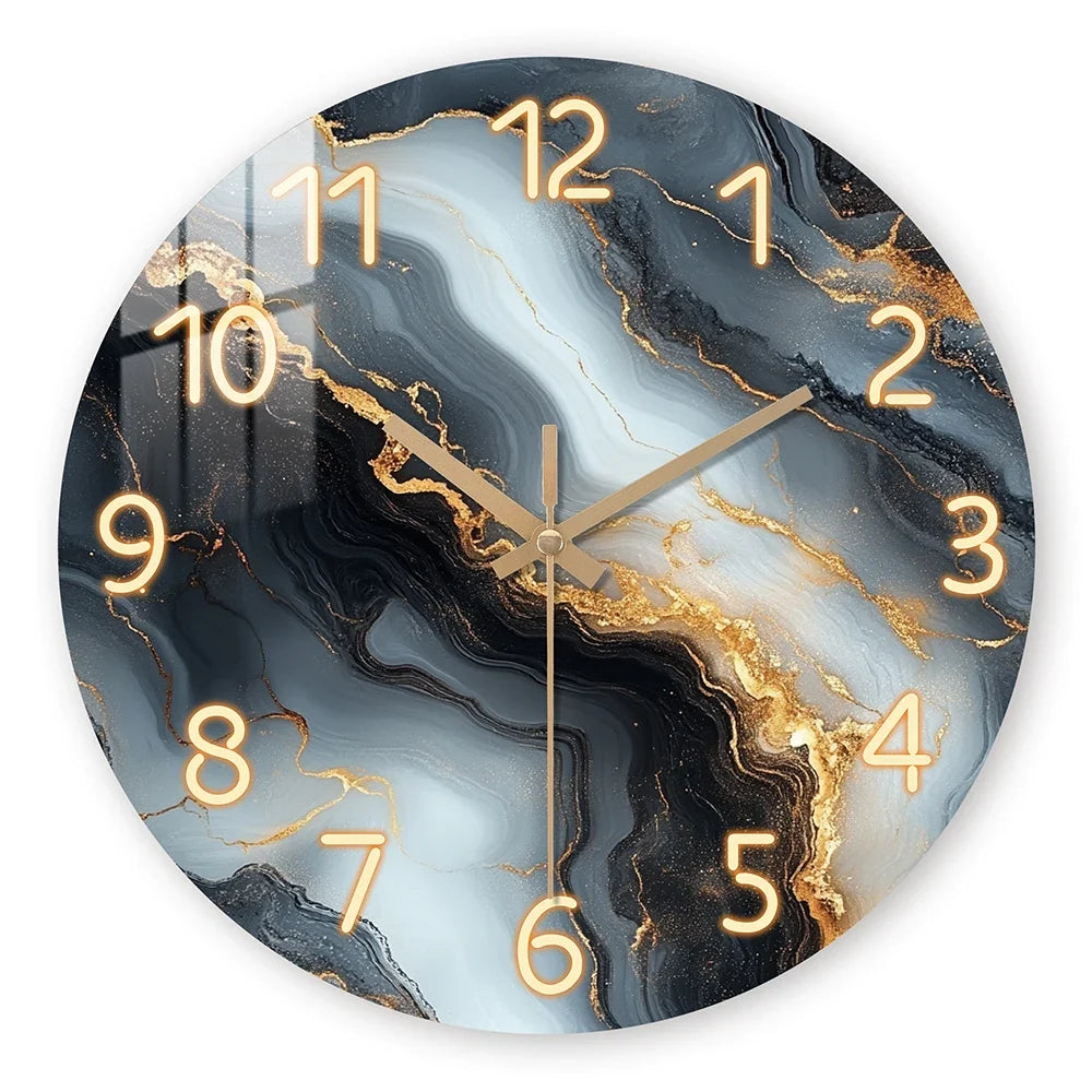 Wall Clock | Blue & Gold Marble Silent Wooden Design for Home Decor