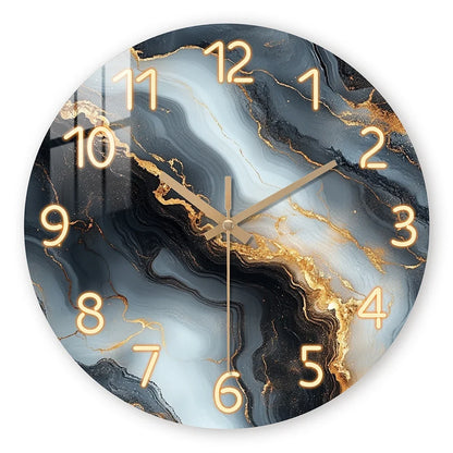 Wall Clock | Blue & Gold Marble Silent Wooden Design for Home Decor