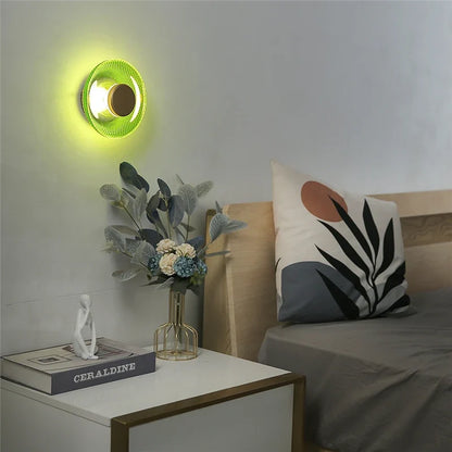 LED Wall Lamp | Modern Coloured Glass Textured Disc Sconce Light