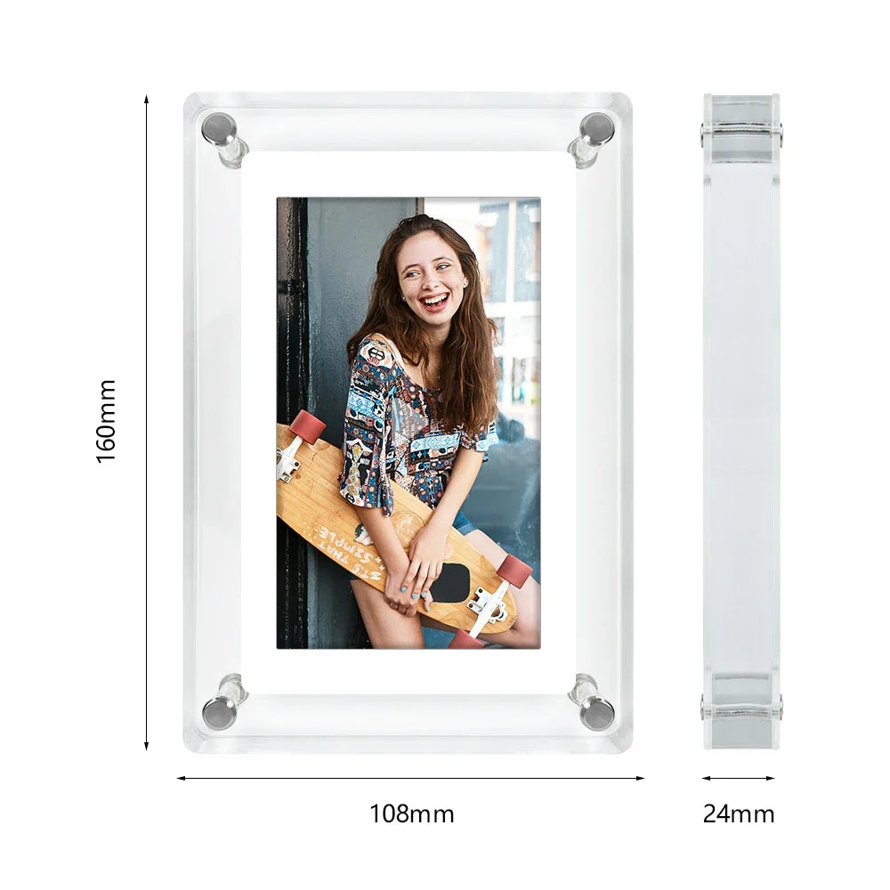 Digital Photo Frame | Acrylic Portable Screen | Built-In Battery Display - ClearFrame
