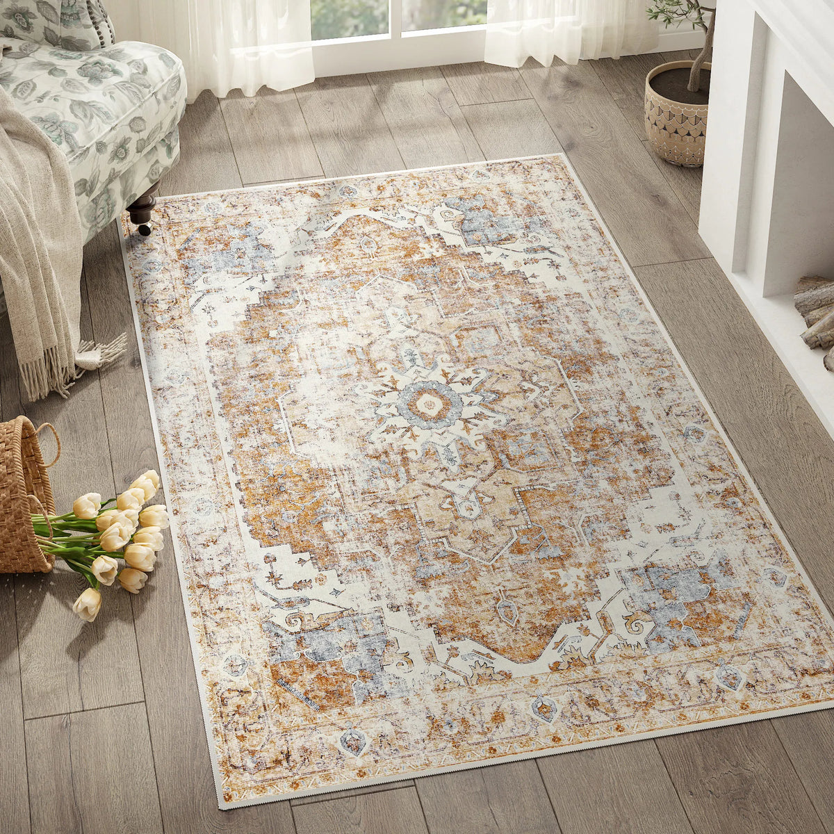 Medallion Rug | Heritage Foldable Non-Slip Oriental Style Carpet