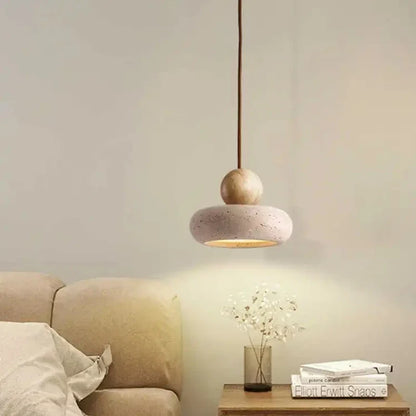 Stone & Wood Pendant Light | Natural Vintage Minimalist Ceiling Lamp