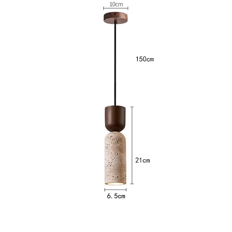 Pendant Light | Wabi-Sabi Travertine & Wood | Japanese Minimalist Bedside Lamp