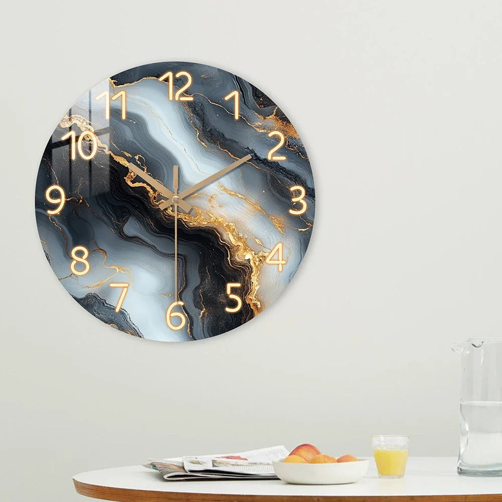 Wall Clock | Blue & Gold Marble Silent Wooden Design for Home Decor
