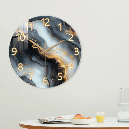 Wall Clock | Blue & Gold Marble Silent Wooden Design for Home Decor