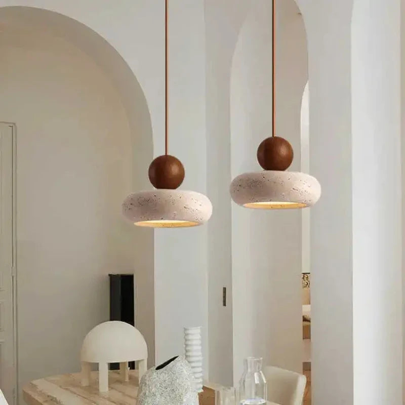 Stone & Wood Pendant Light | Natural Vintage Minimalist Ceiling Lamp