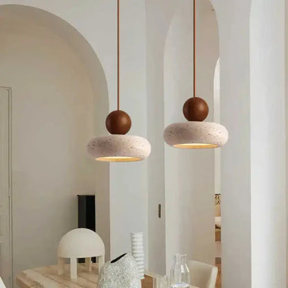 Stone & Wood Pendant Light | Natural Vintage Minimalist Ceiling Lamp