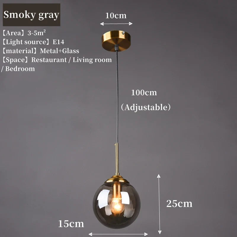 Glass Globe Pendant Light | Modern Nordic Amber, Smoke Grey & Clear Shade