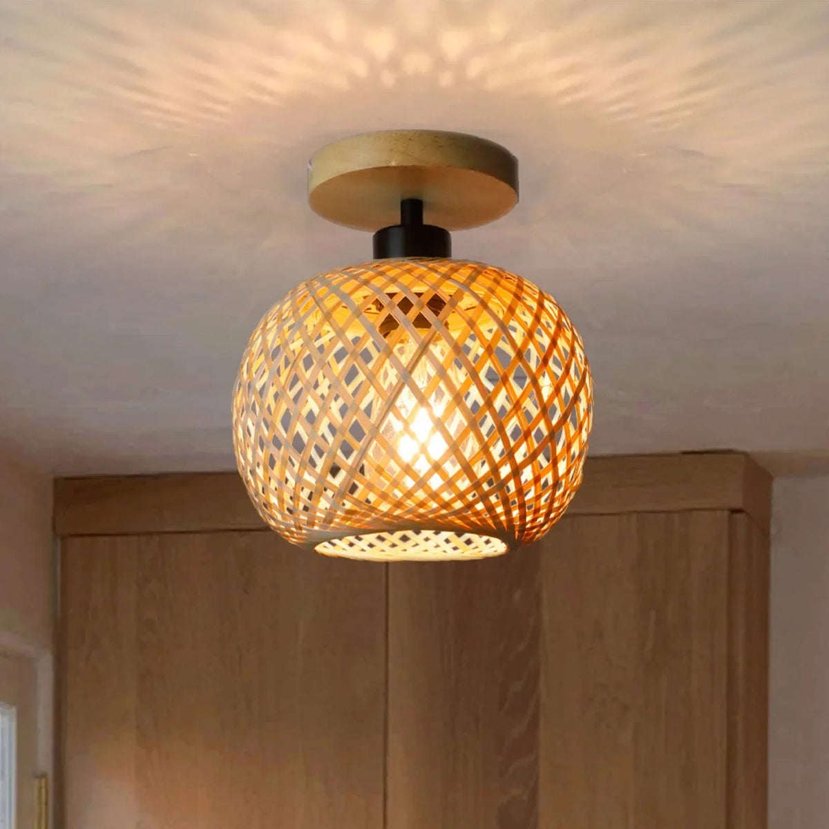 Bamboo Ceiling Lamp | Handwoven Rattan LED Light Fixture - Natura