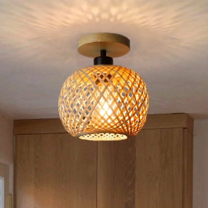 Bamboo Ceiling Lamp | Handwoven Rattan LED Light Fixture - Natura