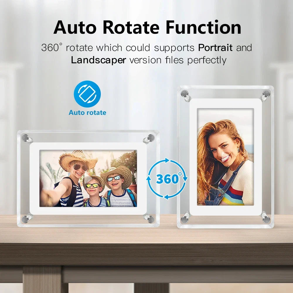 Digital Photo Frame | Acrylic Portable Screen | Built-In Battery Display - ClearFrame