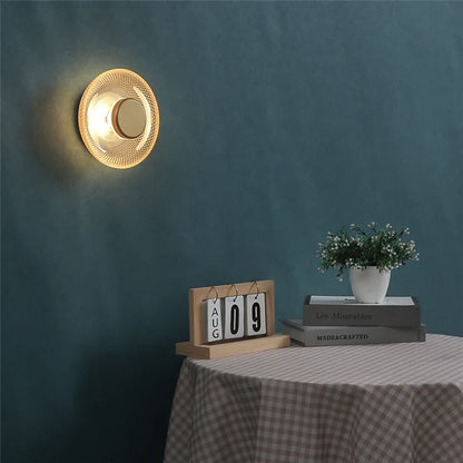 LED Wall Lamp | Modern Coloured Glass Textured Disc Sconce Light