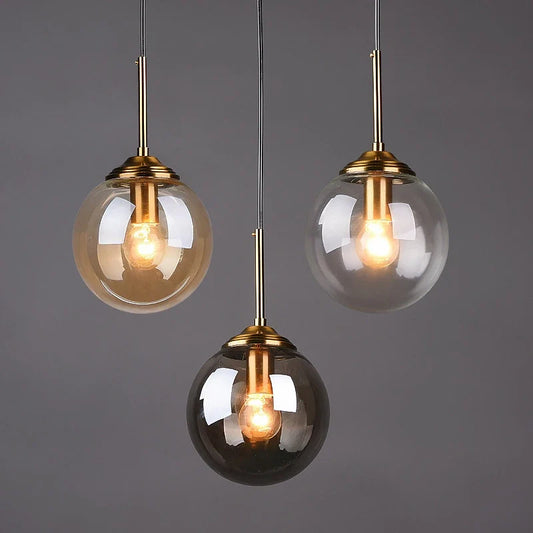 Glass Globe Pendant Light | Modern Nordic Amber, Smoke Grey & Clear Shade