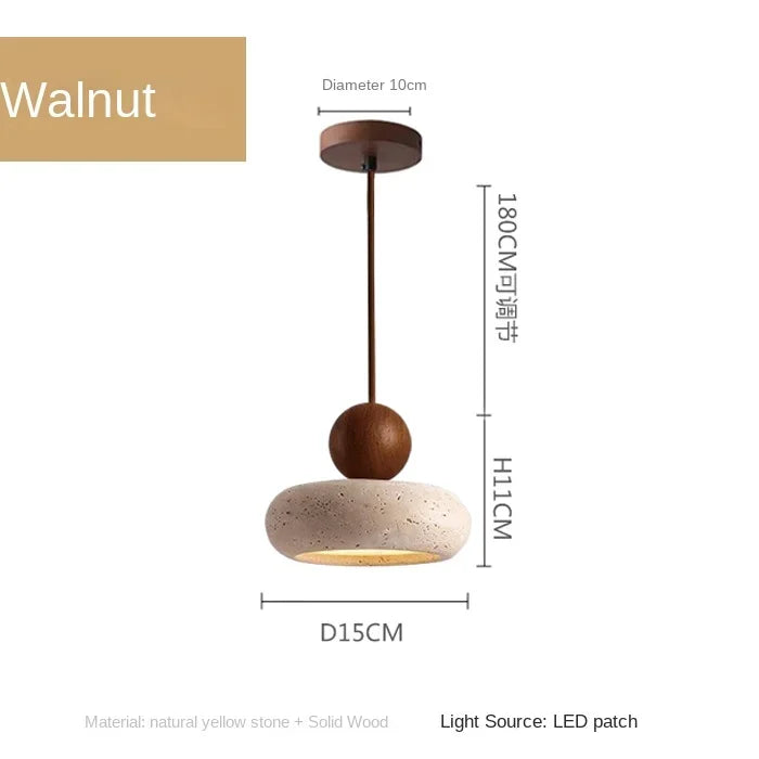 Stone & Wood Pendant Light | Natural Vintage Minimalist Ceiling Lamp