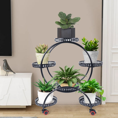 Metal Plant Stand | 6-Tier Flower Pot Holder with Wheels | Indoor & Outdoor Shelf