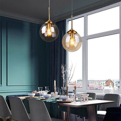 Glass Globe Pendant Light | Modern Nordic Amber, Smoke Grey & Clear Shade