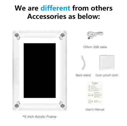 Digital Photo Frame | Acrylic Portable Screen | Built-In Battery Display - ClearFrame
