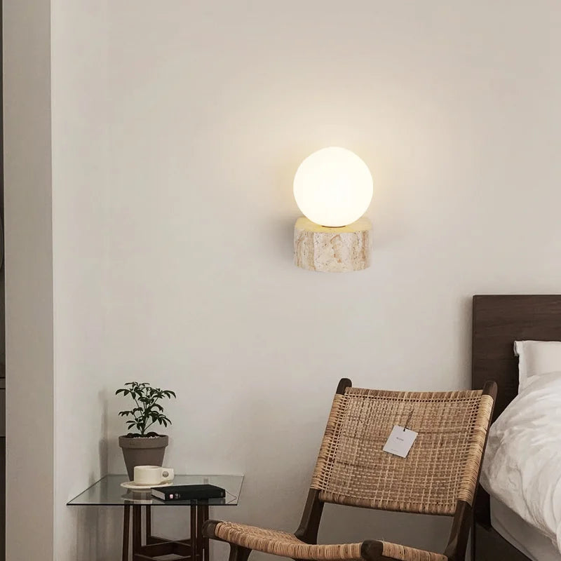 LED Wall Sconce | Travertine Stone Modern Japanese-Style Lamp