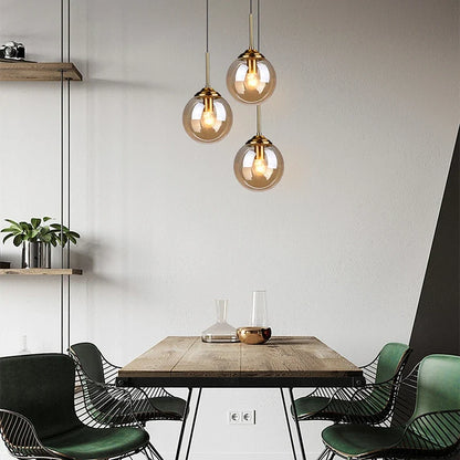 Glass Globe Pendant Light | Modern Nordic Amber, Smoke Grey & Clear Shade