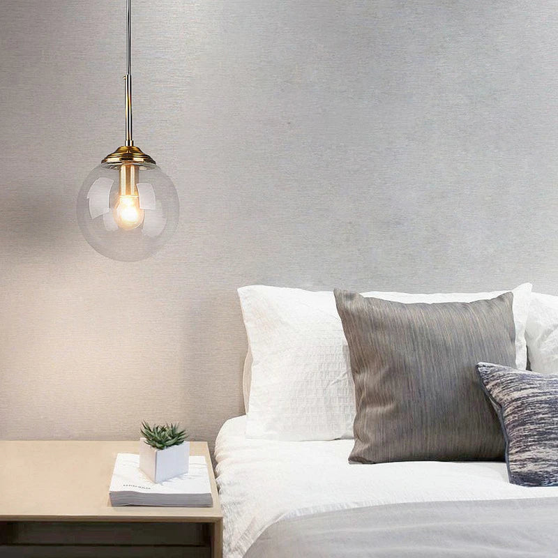 Glass Globe Pendant Light | Modern Nordic Amber, Smoke Grey & Clear Shade