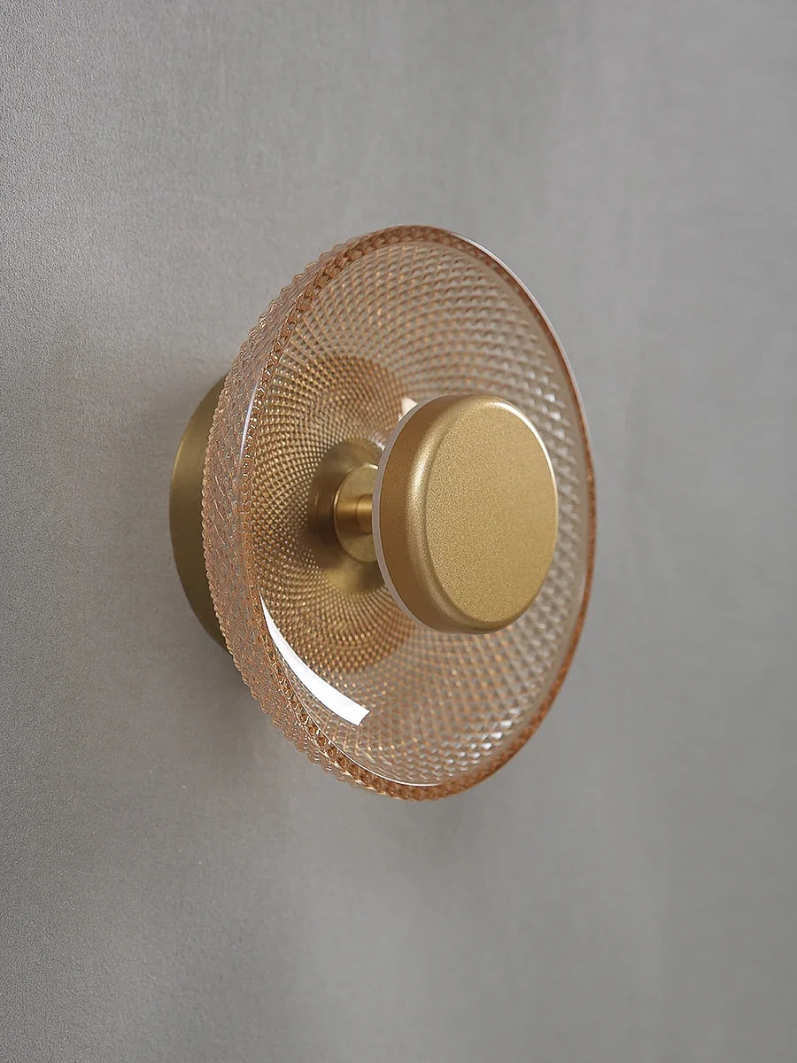 LED Wall Lamp | Modern Coloured Glass Textured Disc Sconce Light
