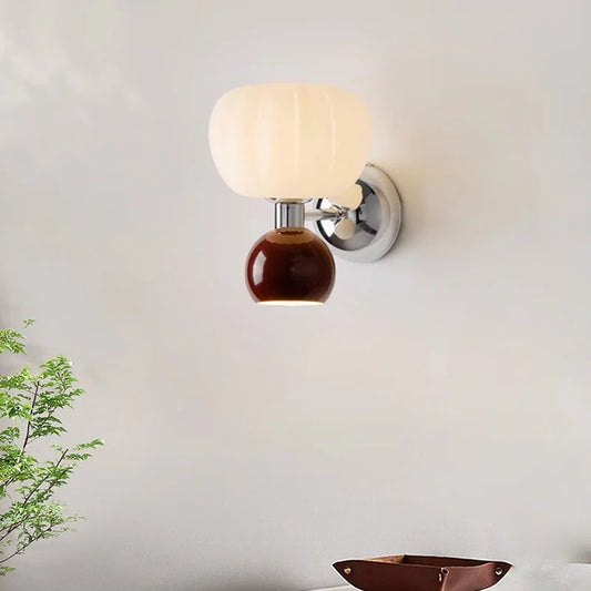Wall Sconce | Nordic Pumpkin Glass & Metal | Modern Indoor Lamp