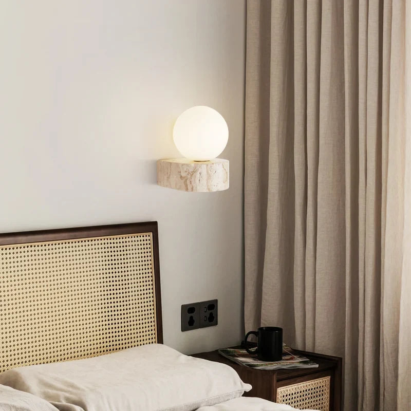 LED Wall Sconce | Travertine Stone Modern Japanese-Style Lamp