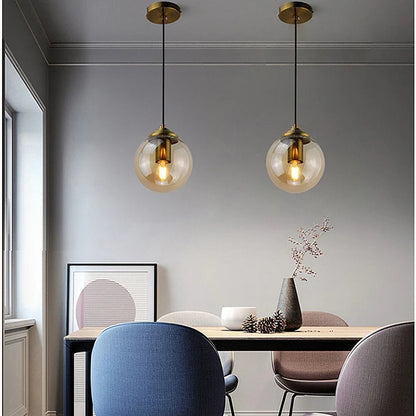 Glass Globe Pendant Light | Modern Nordic Amber, Smoke Grey & Clear Shade